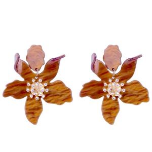 Lele Sadoughi tortoise brown paper lily statement earrings
